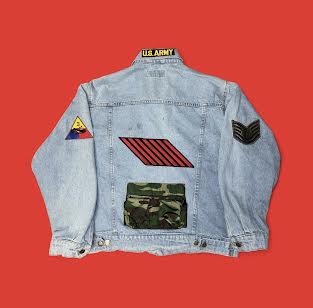 'Toy Soldier' Utility Cargo Patchwork Denim Jacket