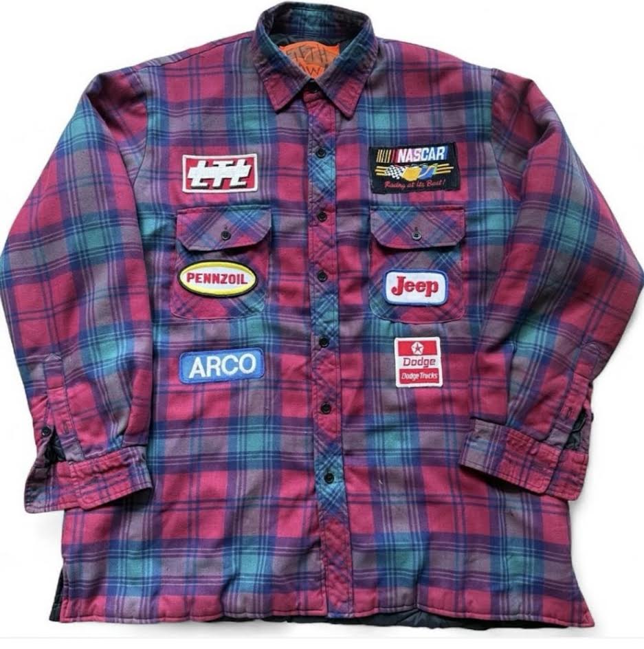 'Pit Stop Crew Member' Patchwork Lined Button Up Flannel