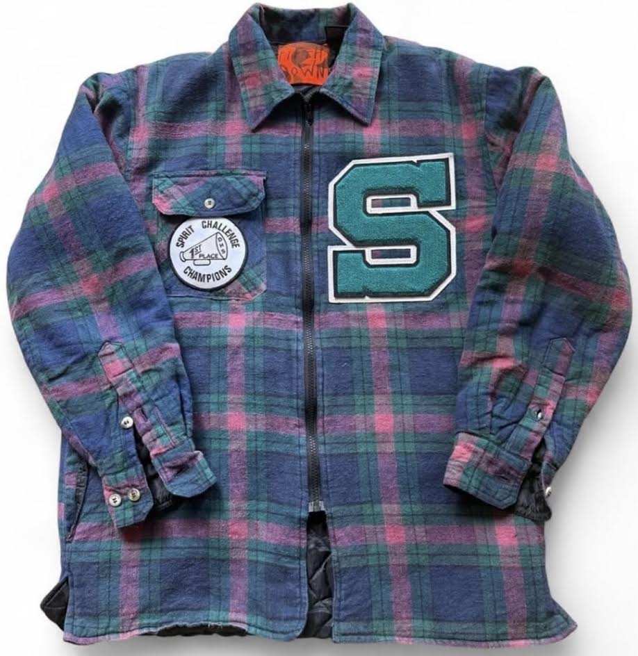 'Fifth Down Varsity Letterman' Patchwork Lined Zip Up Flannel