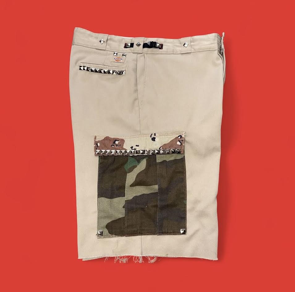 'Toy Soldier' Studded Camo Cargo Shorts