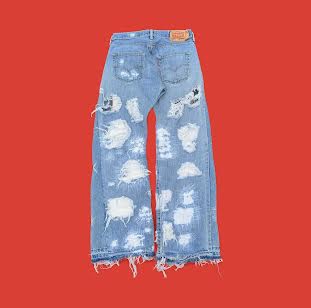 'Eroded Blister' Distressed Wide Leg Flare Denim