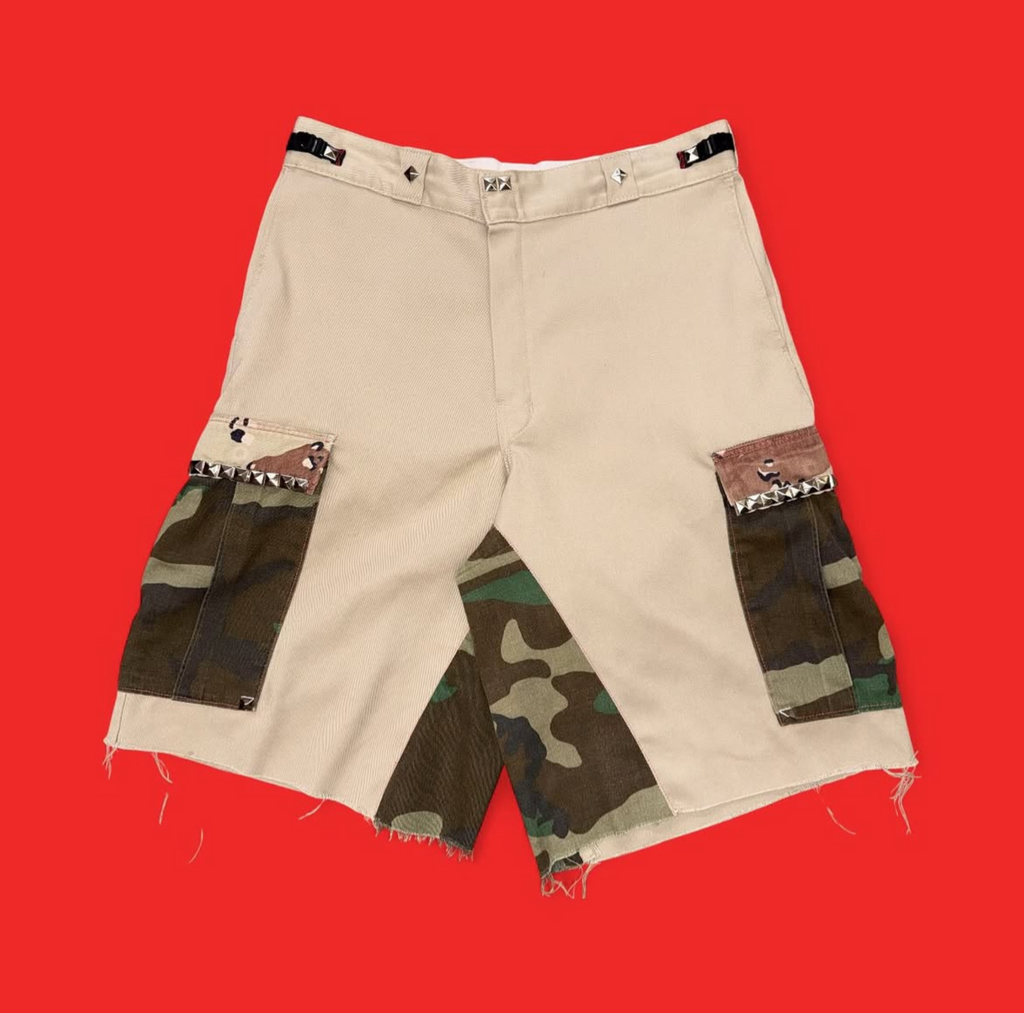 'Toy Soldier' Studded Camo Cargo Shorts